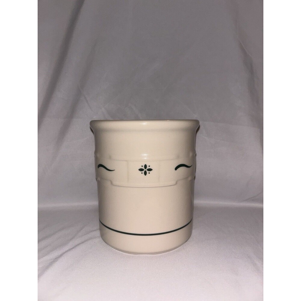 LONGABERGER POTTERY WOVEN TRADITIONS GREEN CROCK UTENSIL HOLDER 5 1/2"
